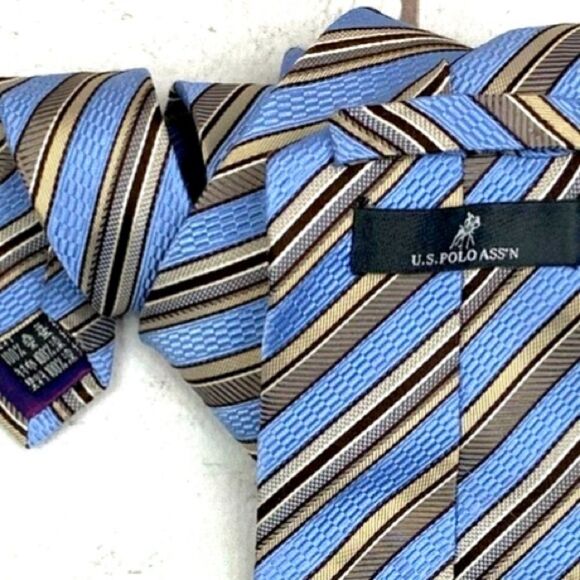 U.S POLO NECK TIE Blue, gold & purple - Picture 2 of 3